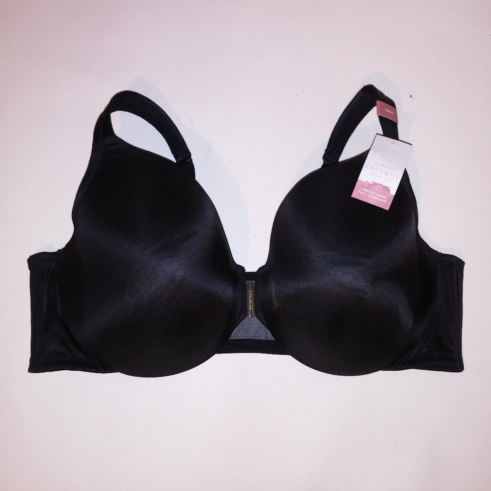 Cacique Bra 46DD Lightly Lined Full Coverage Solid Black Front Close Underwire